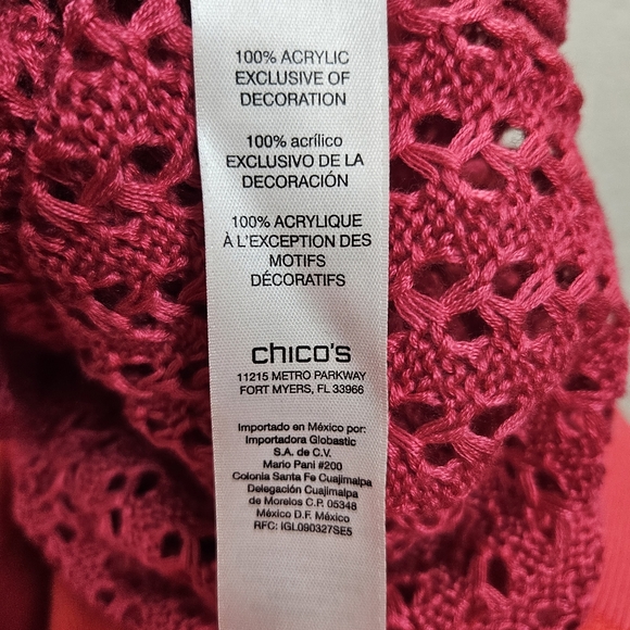 Chicos Crochet Tunic Shirt Pink V Neck Boho Coastal Beach Vacation 3 XL - Picture 4 of 7